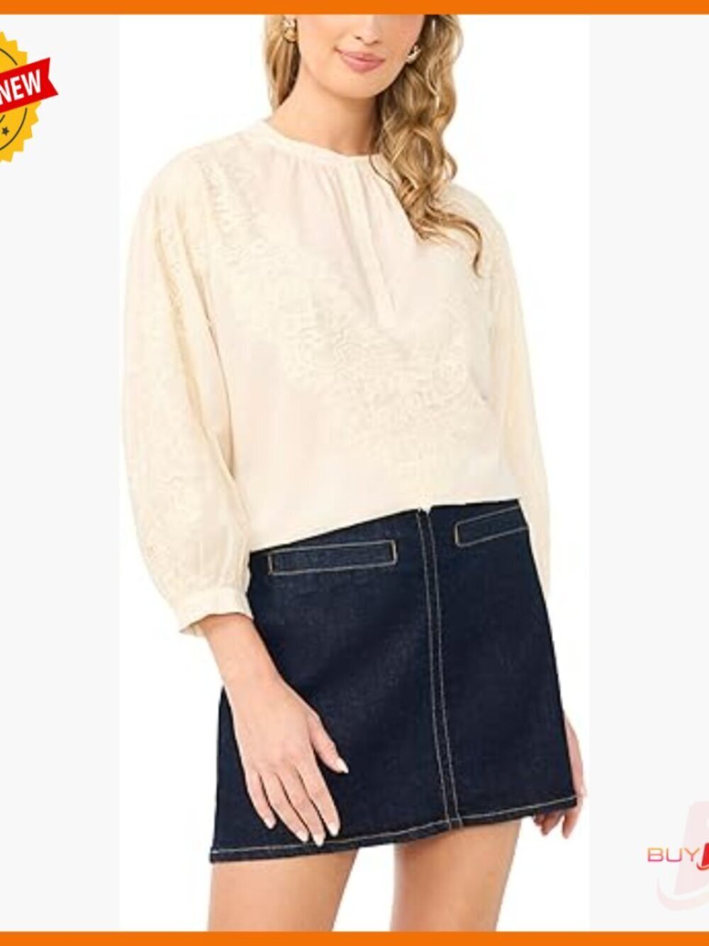 Lace Half Placket Blouse, Regular Fit, Long Sleeve, Cotton, Button Down